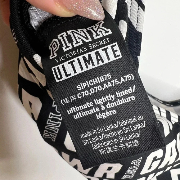 PINK Victorias Secret Girl Power Spell Out Black and White Sports Bra - Picture 5 of 6